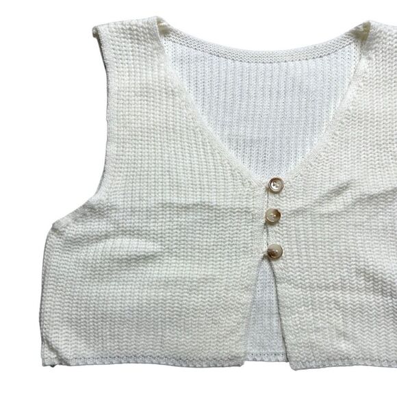 SHEIN Knit Button Down Vest White Size Medium - Picture 3 of 3